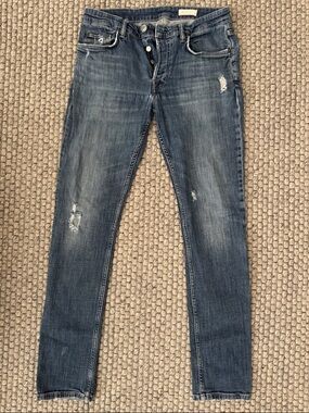 All Saints Cigarette Dark Wash Distressed Skinny Jeans